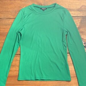 Express Vibrant Green Ribbed Long Sleeve Tee